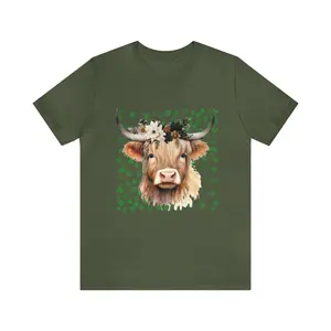 Highland Cow Shirt, Holiday T-shirt, St. Patrick's Day Shirt, Short Sleeve Shirt, Cotton Shirt