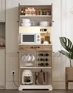 UrbanNest Decor 70" Sideboard Buffet Cabinet with LED & Power Outlet Modern Kitchen Pantry Hutch Coffee Bar Cabinet Station with Storage for Kitchen Dining Room