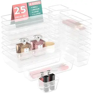 25 count Plastic Drawer Organizer Set, 4-size Clear Bathroom and  Desk Drawer Organizer Trays, Non-Slip Versatile Storage Bins for Makeup  Office Kitchen Gadgets