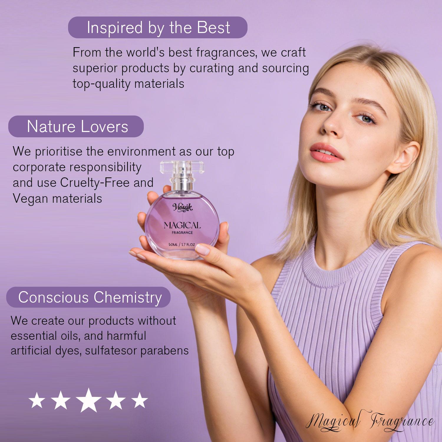 VIOSAK （New） Ultra-Concentrated Perfume Mist 50ml Lasting(1.65 fl. Oz) Top note: Rose, Pink Pepper Middle note: Raspberry, Flower Base note: Papyrus, Amber