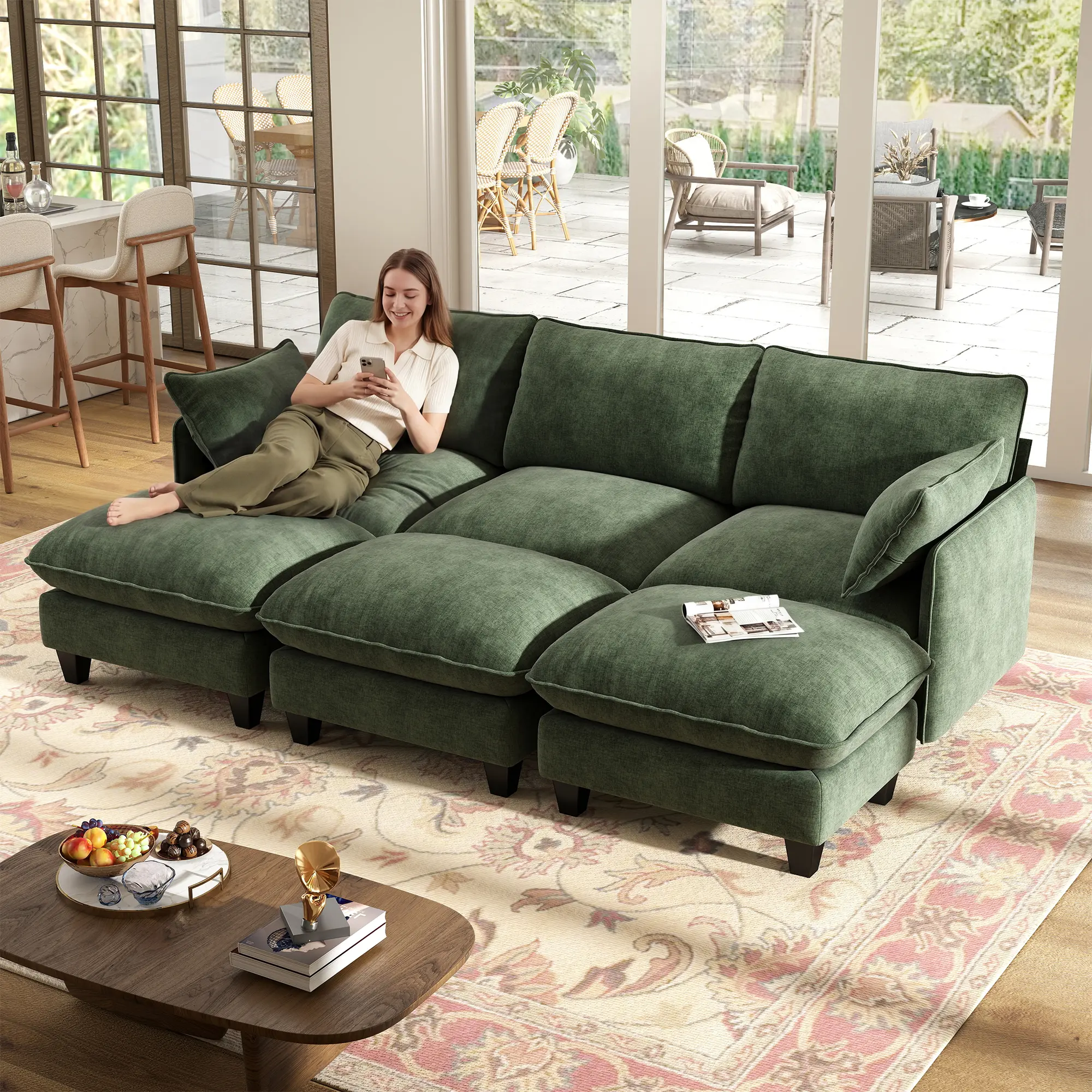 GuroMagicSofa 71-105" Modular Sectional Sofa with Movable Ottoman, L-Shaped Deep Seat Cloud Couch for the Living Room, 3-Seat, Beige comfort furniture