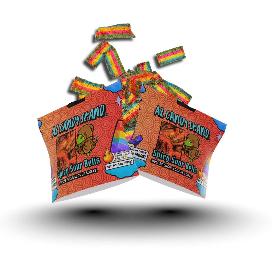 AZ Candy Stand Spicy Sour Belts Rainbow Dulces Enchilados 25% More Candy Arizona Made 2-Pack Bundle (5oz per bag, 10 oz Total )Bold Flavor Perfect for Any Occasion