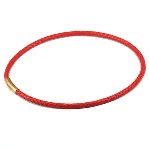 New Man-made Leather Necklace, Red Color Braided Rope, Gold Color Stainless Steel Push Clasp For Men Women Cool Jewelry