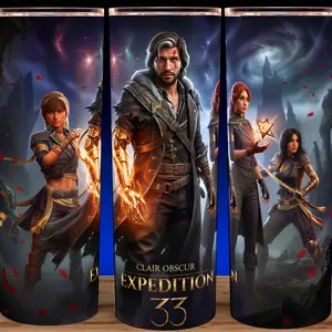 Clair Obscur Expedition 33 Gaming Cup Mug Tumbler 20oz with Lid and Straw - Elegant Drinkware for Gaming Fans - Stainless Steel Flask Plastic Reusable