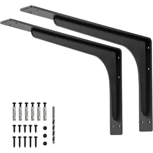 24 INCH x 14.2 INCH Shelf Brackets,L Shelf Brackets,Vertical Angle,  Alloy Metal Heavy Duty Shelf Bracket, high Strength Mounting Hardware Included, Corner Brace Joint,Pack of 2.