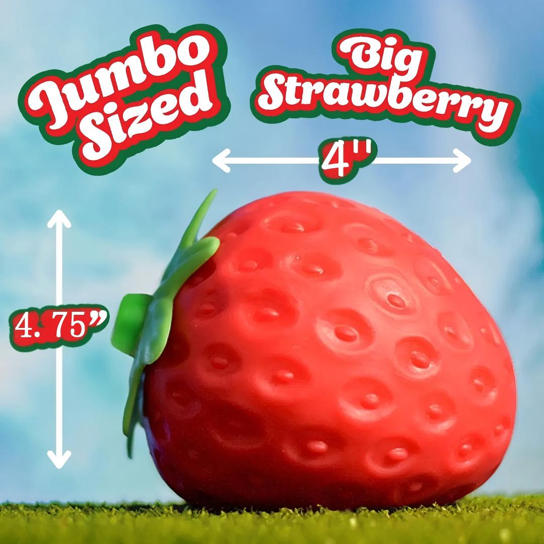 Toymendous Squeeze Strawberry - Extra Large 4" Squishy Stress Ball for Adults & Kids 3+ - Fruity Fidget Toy for Stress Relief & Sensory Play - Safe & Durable Non-Toxic Material