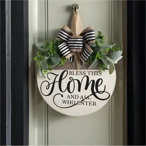 Round Wooden Letter Pattern Door Hanging Sign, Farmhouse Decorative Welcome Home Door Hanging Sign, Rustic Farmhouse Design Wall Hanging Decor for Home Interior Living Room Bedroom Office Dining Room, Home Decor, Decorative Plaque
