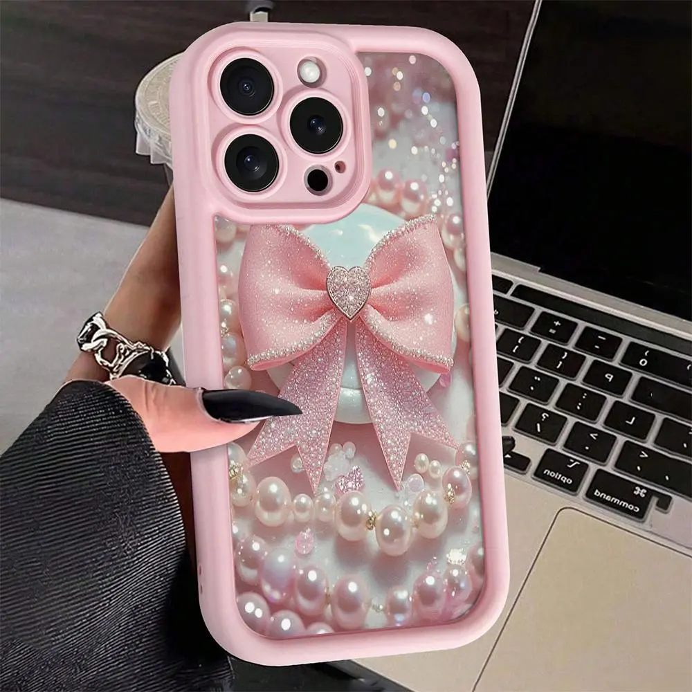 Bowknot Design Phone Case, Anti-drop Cellphone Protective Case, Total Protective Shockproof Mobile Phone Cover for iPhone 7 8 9 X XS XR 11 12 13 14 15 16 Pro Max Plus, Pink