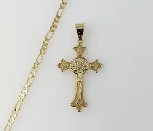 Plated Cross 3mm Figaro Chain Necklace