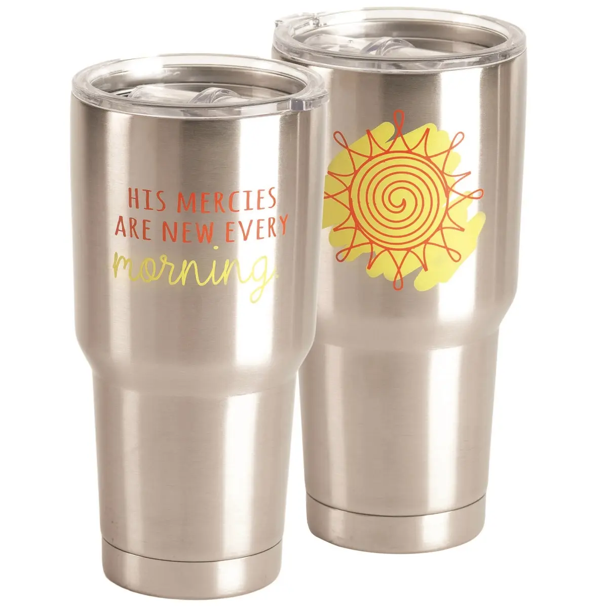 Dicksons SSTUM-48 Extra Large 30 oz Stainless Steel Vacuum Flask Tumbler - Heat Resistant, Plastic Sliding Mechanism Lid, His Mercies Are New