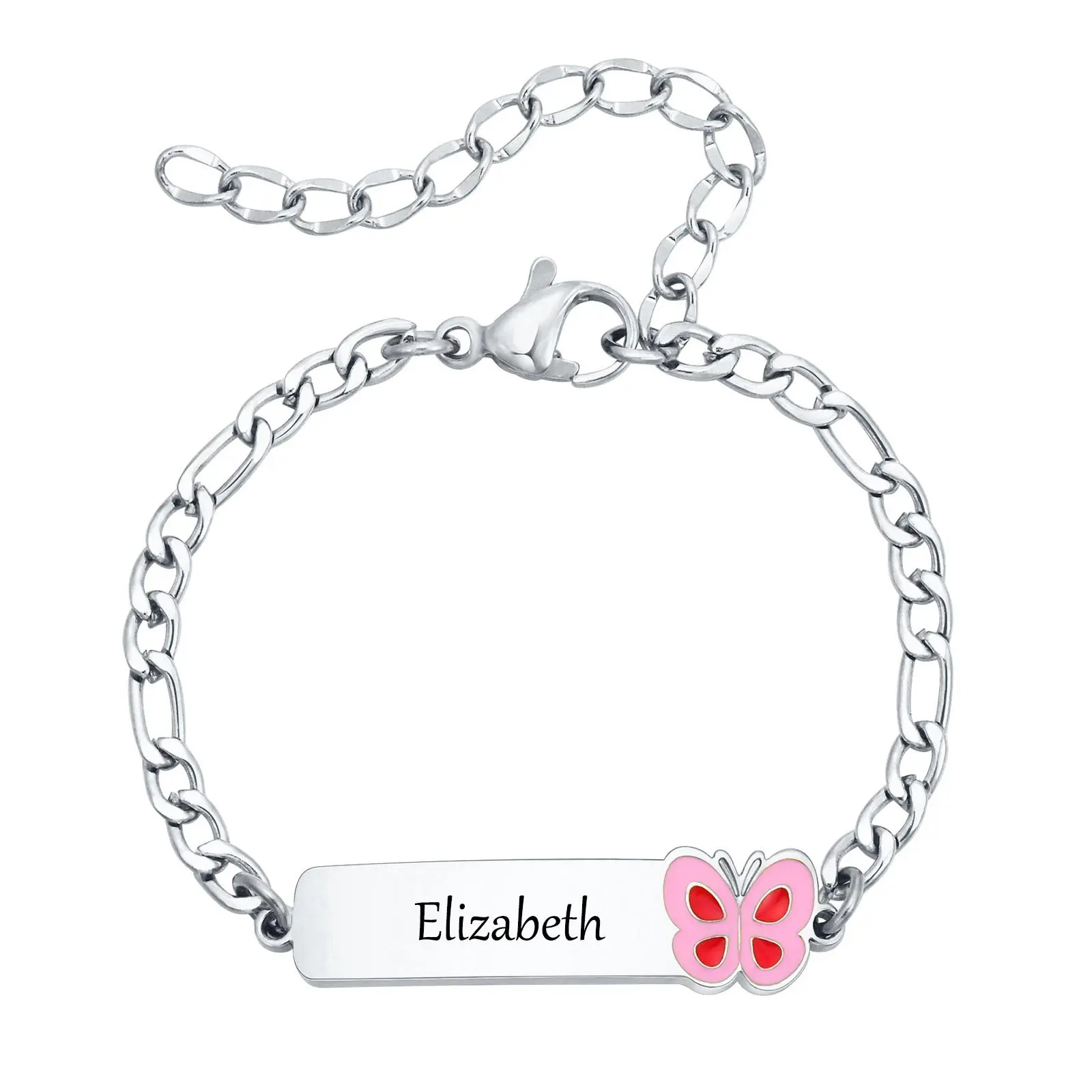 Vnox Personalized Baptism Gift to Girls Boys, Newborns Name Date Engraved Bracelets, Butterfly Car Charms Bracelet Gift
