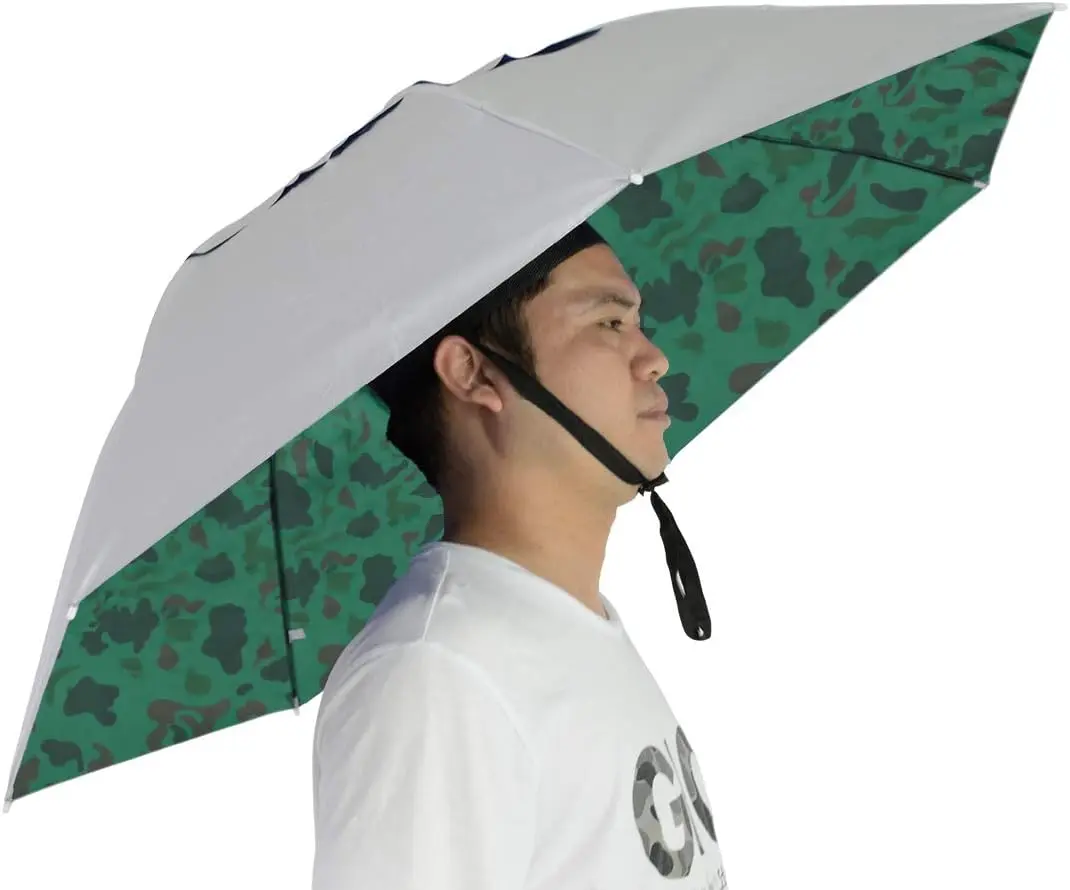 Adults' 36-In Outdoor Umbrella Hat, 6-Rib Synthetic Nylon Light Adjustable Strap-On with Reflective Compact Folding Design, Hands-Free Cover for Rainy Day, Sunny Days, Gardening
