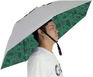 Adults' 36-Inch Synthetic Nylon 6-Rib Umbrella Hat, Portable Compact Folding Hands-Free Cover for Rain Sun Protection, Gardening