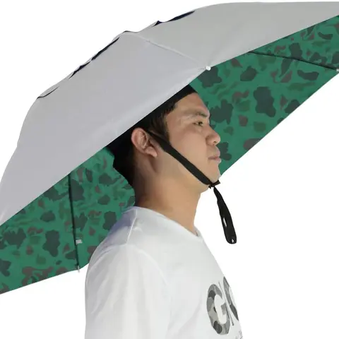 Adults' 36-in Reflective Lightweight Canopy Umbrella Hat - 6-Rib Synthetic Nylon, Adjustable Strap, Quick-Open, Compact Folding, Breathable Cool Airflow, Hands-Free Sun/Rain Cover for Gardening, Outdoor Travel (Gift Option, Camo)