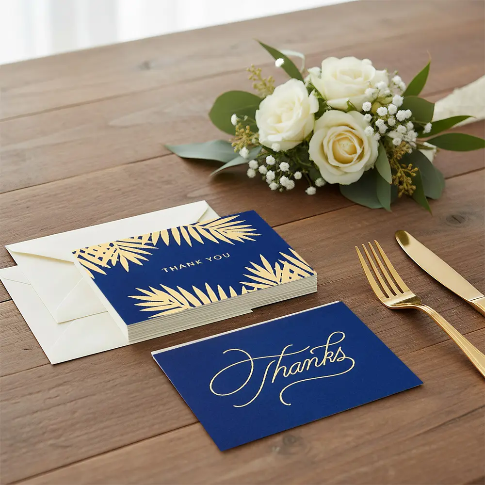 120Pcs Blank Inside Thank You Cards with Envelopes - 5.2x3.75in Boxed Navy Blue Set with Gold Foil Designs for Home Improvement