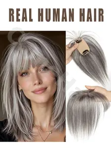 Hair Toppers for Women, Clip Hair Extensions, Hair Clip in Bangs Wig With Bangs Natural Skin Scalp Thinning or Loss Top Pieces 360° 3D Topper Base With ThinningHair Cover Gray Roots Add Volume for Christmas wedding Party