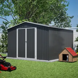 10x10 FT Outdoor Metal Shed, Heavy Duty Steel Garden Storage Building with Lockable Doors, Weatherproof Utility Tool Shed for Backyard, Patio, Lawn, Garage Organization, Bike & Equipment Storage