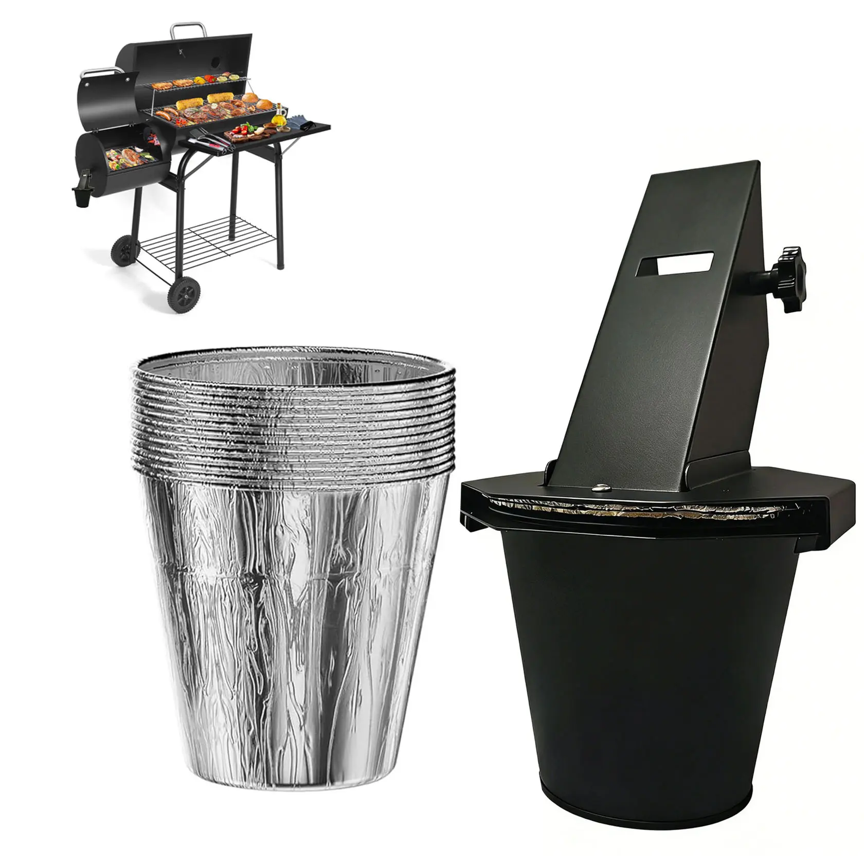 Grease Bucket with Lid and 12 Liners, Grilling & Barbecue Accessories Grease Catcher Drip Bucket for Smokers and Grills, Grilling Accessories