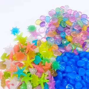Luminous pebbles for gardens, fish tanks, aquariums, sidewalks, driveways, flower pots, and bonsai (blue pebbles + marine animal decorative stones + star-shaped pebbles) 100 pcs + 100 pcs + 100 pcs