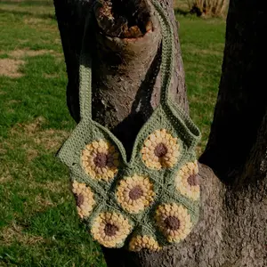green sunflower granny square bag