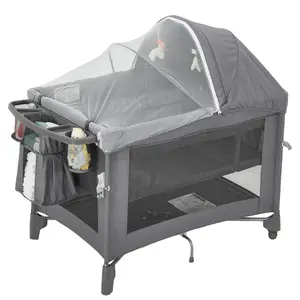 5‑in‑1 Baby Bassinet/ Bedside Crib Sleeper, One‑Push Setup Pack and Play, Diaper Changer with Comfy Mattress, Rotating Toy Bar & Insect Net – for Infants, Newborns & Toddlers