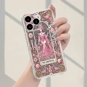 Phone Case - A Phone Case Featuring a Mystical Card Design of 'The Empress', Adorned with Pink Flowers, Celestial Motifs, And Intricate Details, Embodying a Bohemian And Esoteric Style. This TPU Transparent Soft Case Is Compatible with Multipl
