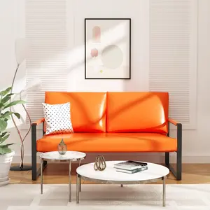 Hooseng Modern Faux Leather Loveseat Sofa | Mid-Century Design with Removable Cushions | Easy Assembly with All Tools Included | Ideal for Living Room, Office & Apartment