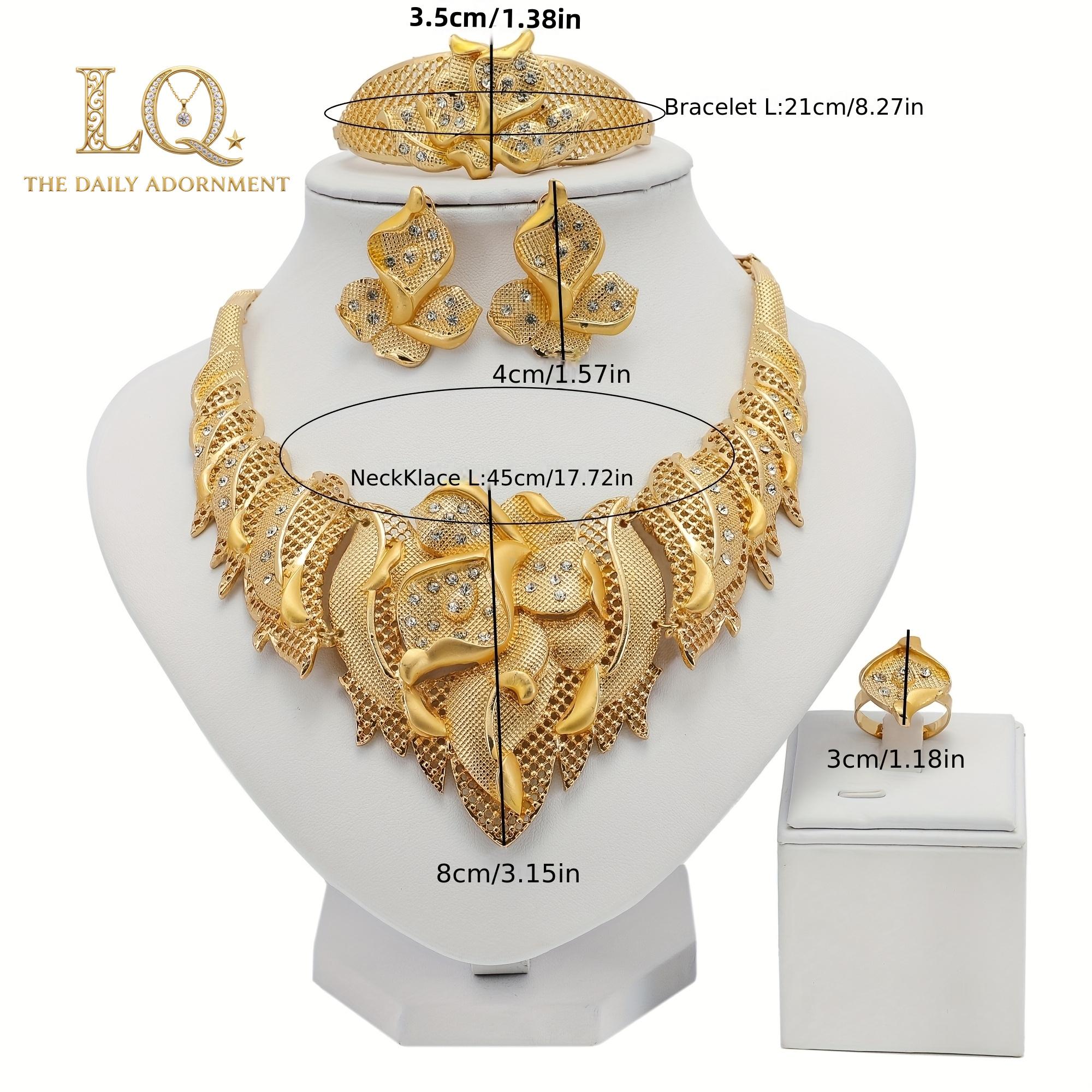 LQ 4-Piece Gold Butterfly Crystal Jewelry Set - Twisted Mesh Statement Necklace, Bracelet, Earrings & Ring - 18K Gold Plated Floral Gift for Weddings & Mother's Day