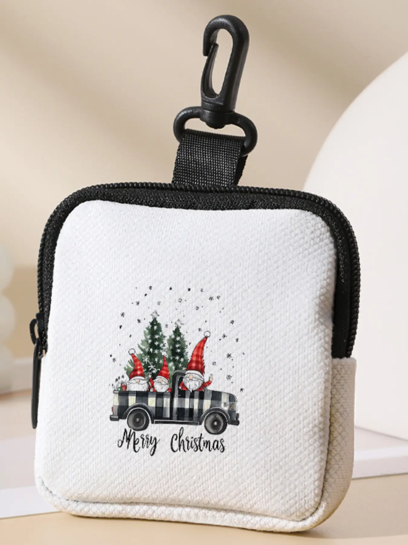 Santa Claus Pattern Printed Coin Wallet, Multifunctional Storage Bag, Durable Polyester, Digital Printing, Key Card Holder, Ideal Gift, Christmas