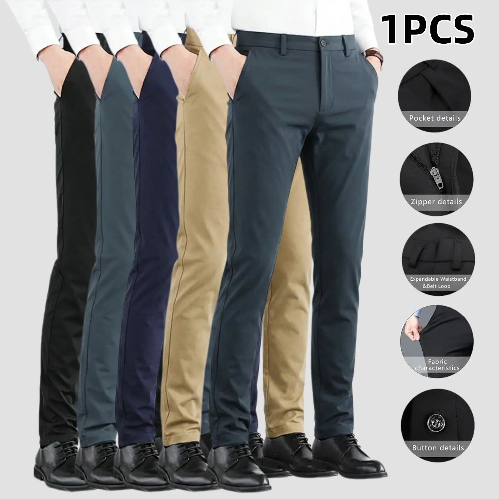 Men's Wrinkle-Free Stretchy Dress Pants, Mid-Rise Straight Fit, 2026 New Arrival, Breathable Stylish, Ideal for Golf, Outdoor, All-Season Masculine Office Commuter Style