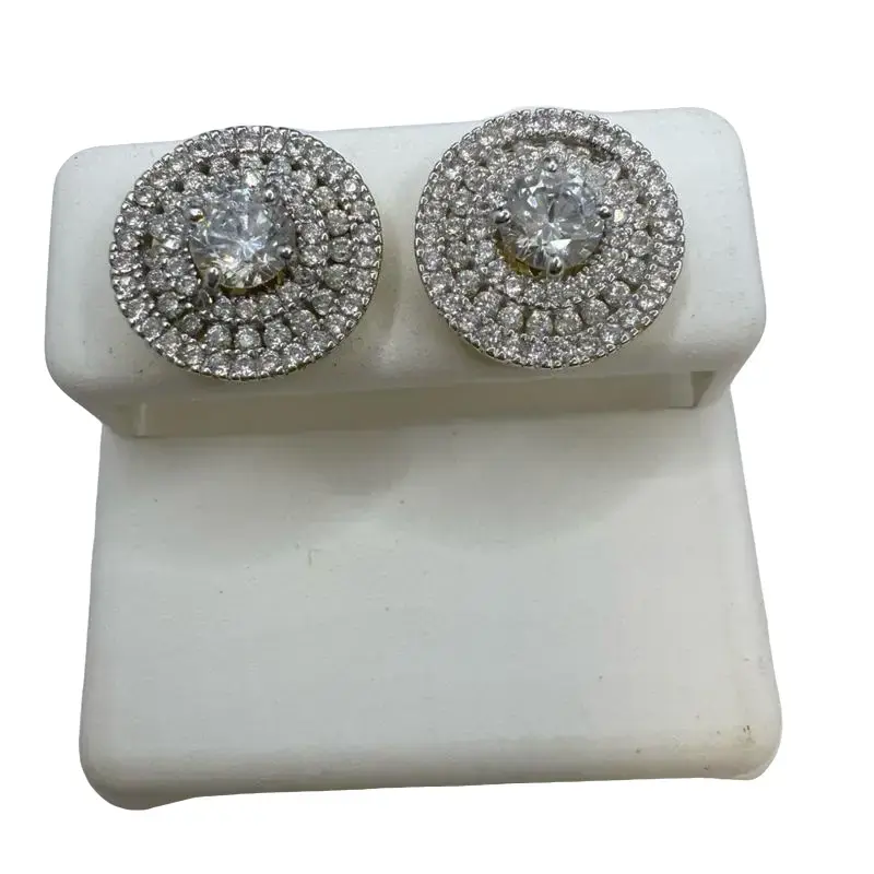 925 sterling silver 12mm studs screw back high quality Italian silver cubic zirconia stones 10k plated (( aretes pegados de 12mm Alta calidad piedras finas  plata Italiana tiene un recubrimiento de 10k