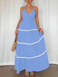 Summer Sexy Halter Neck Sleeveless V-Neck Backless Bodycon Vacation Short Dress, Women's Fashion Casual Party Dress