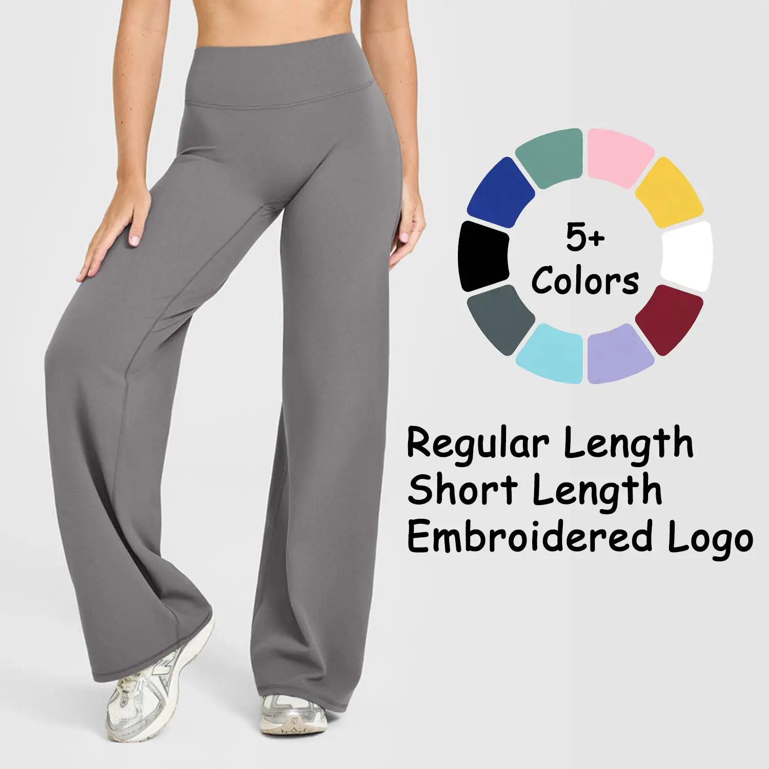 SoftMotion Straight Leg Flare Pants for Women, Embroidered Logo Activewear, Regular/Short Length Stretch Workout Gym Leggings HeleniShop