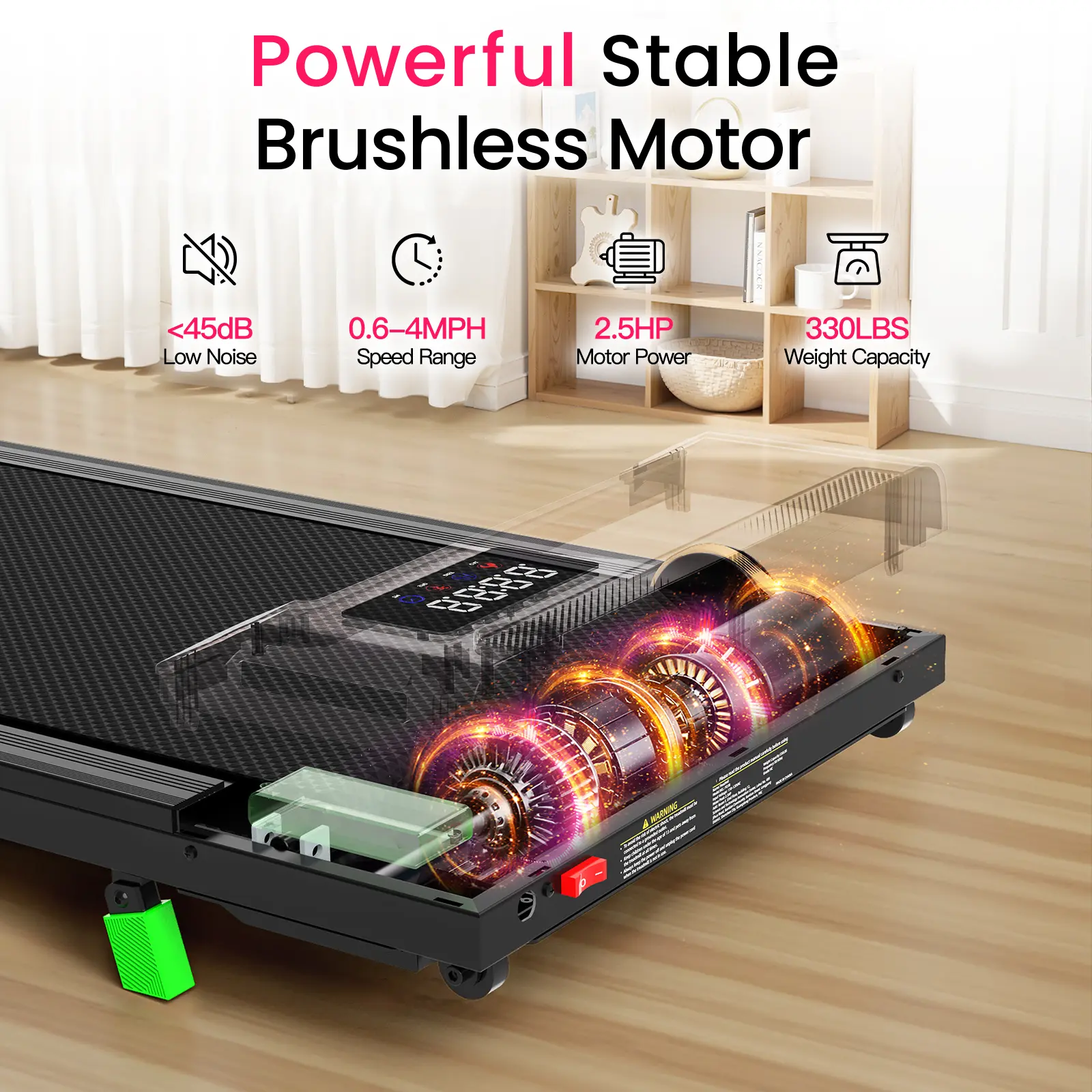 【Brushless  Motor】6% Incline Under Desk Treadmill Walking Jogging Machine for Home and Office, 2 in 1 Desk Walking Treadmill with Incline
