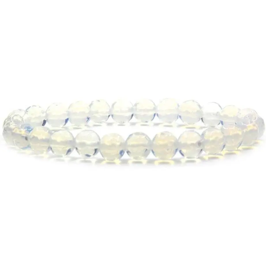 Faceted Opalite Glass Gem Semi Precious Gemstone 8mm Ball Beads Stretch Bracelet 7" Unisex