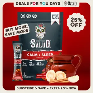 Salud 2-in-1 [Calm + Sleep] Nighttime Drink Mix, Agua Fresca,  Melatonin, Magnesium, Saffron Extract, L-Theanine, Relaxation & Sleep Support, Non-GMO, Gluten Free, Vegan, Low Calorie, 1g Sugar (15 Servings), Deals For You Days