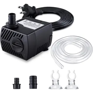 Fountain Pump, 80GPH(4W 300L/H) Submersible Water Pump, Durable Outdoor Fountain Water Pump with 4.9ft Tubing (ID x 1/3-Inch), 3 Nozzles for Aquarium, Pond, Fish Tank, Water Pump Hydroponics