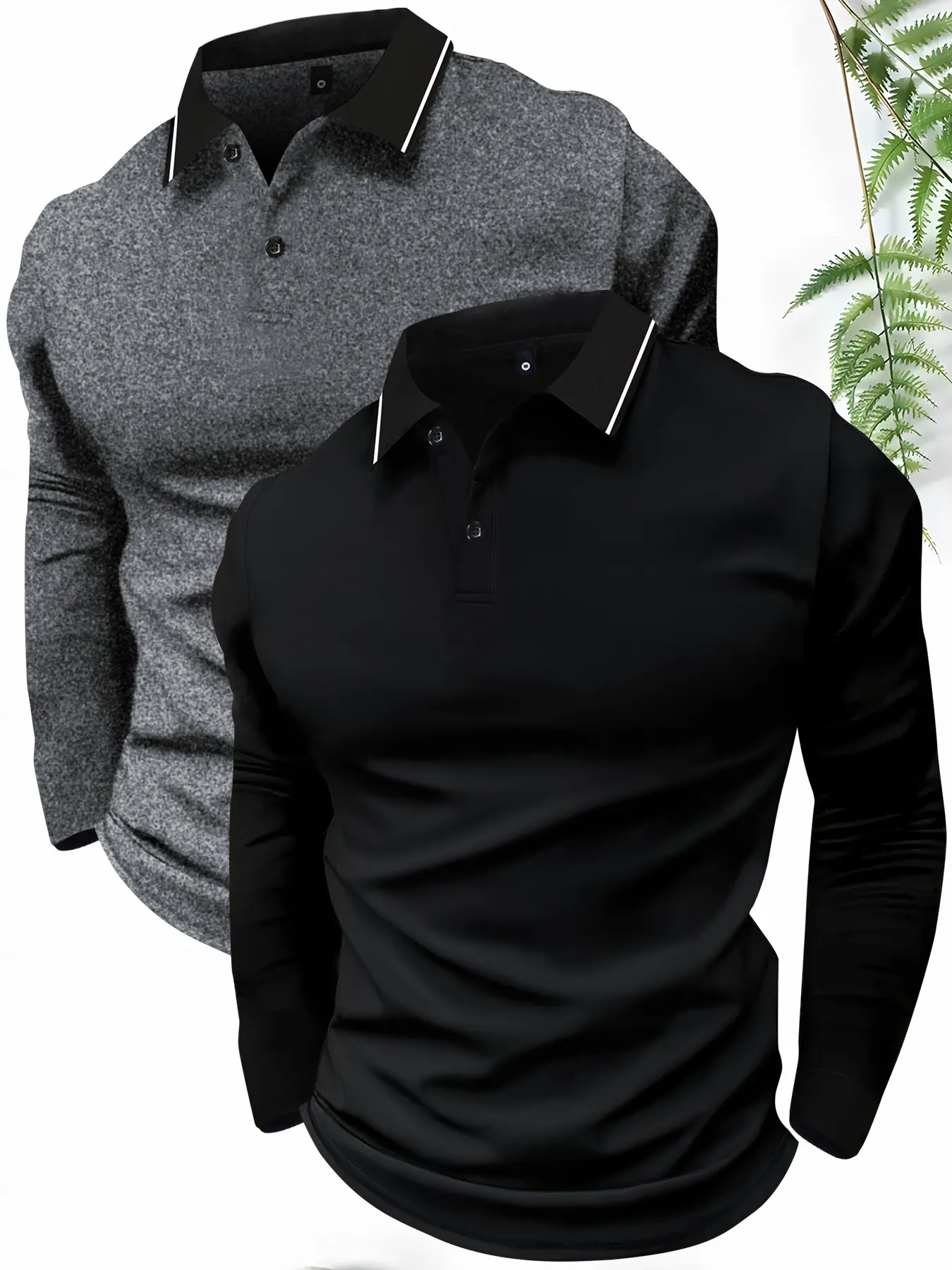 2-pack long-sleeved POLO shirt lapel T-shirt spring and autumn simple retro casual men's wear daily outdoor sports light business outdoor running wear tops