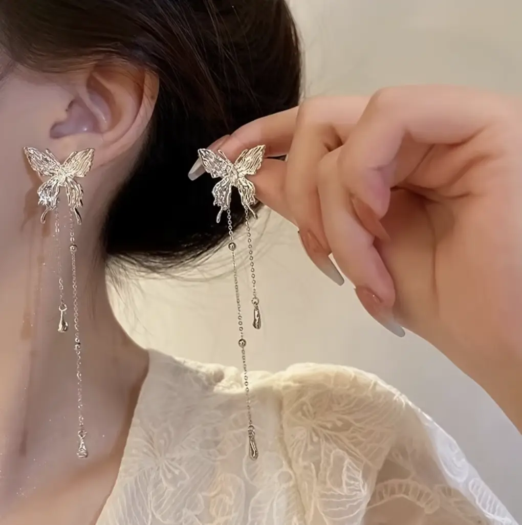 Women's High Quality Earrings - 1-Pair Boho Bow Knot Casual Style, Exaggerated Long Tassel Dangle Drop, Feminine Aesthetic Elegant Evening Fashion Jewelry, Usage, All Design Sense, Long Tassels, Artistic Earrings, Bow Knot Earrings