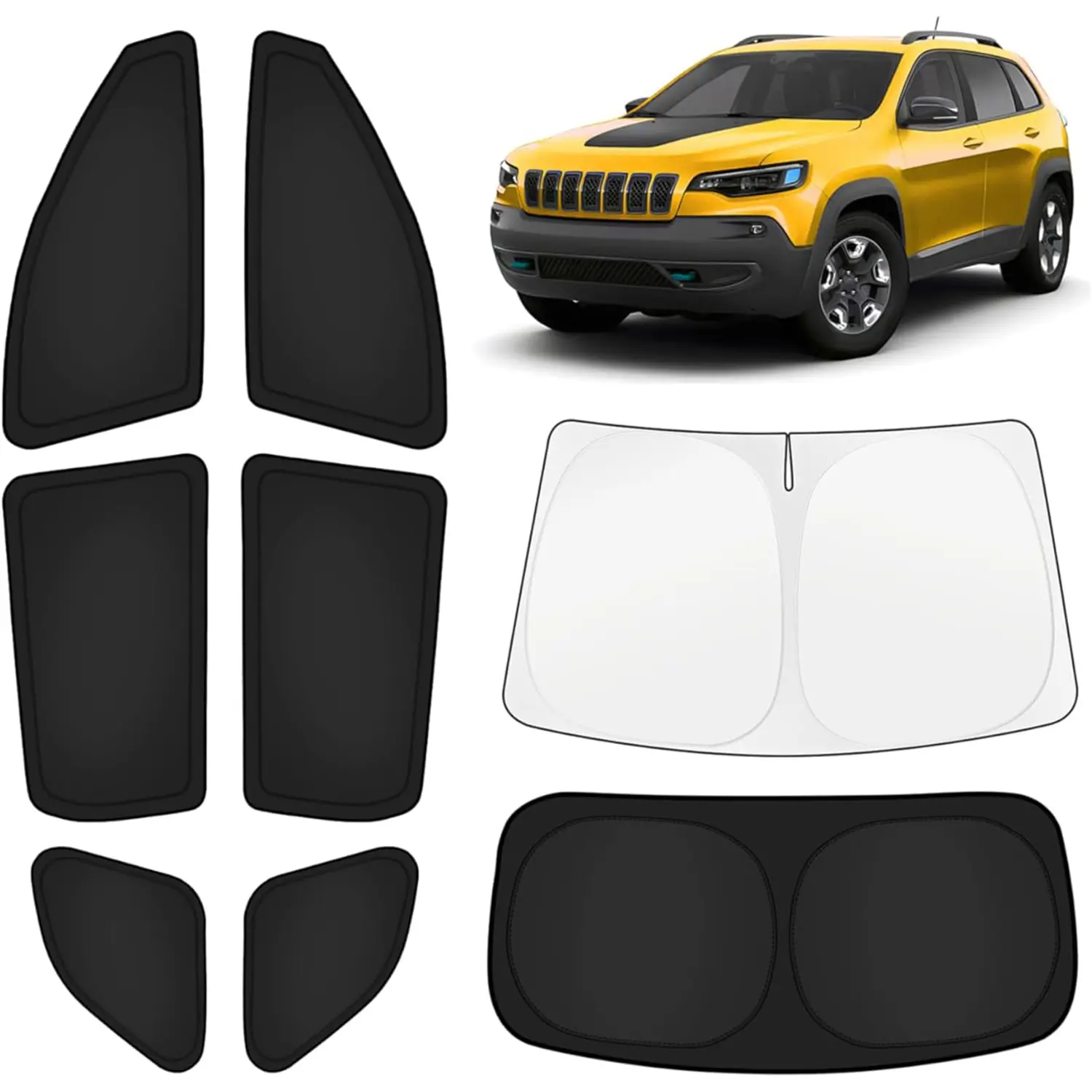 Car Window Shades For Jeep Cherokee 2014-2023 (Exclude Grand Cherokee), Full Set 8PCS Windshield & Side Rear Window Covers, UV Block, Blackout & Privacy Protection, Foldable Automotive Accessories for Camping and Daily Use