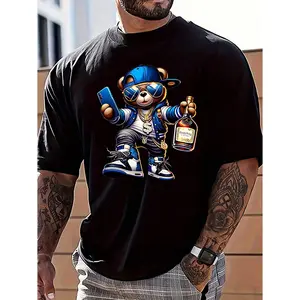 Stylish Men's Graphic Bear Print Round Neck Short Sleeve Casual T-Shirt For Summer