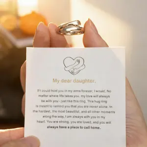 925 Sterling Silver My Dear Daughter Hug Ring with Heartfelt Card, Intertwined Band Memorial Jewelry, Inspirational Sympathy Gift for Daughter from Mom Dad, Adjustable Stackable Comfort Fit, Birthday Christmas Graduation Present
