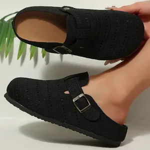 Comfortable Open Heel Mules for Women Perforated Clogs with Buckle Strap Indoor Outdoor Shoes
