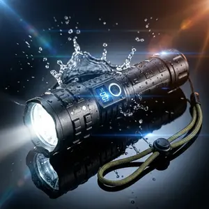 Rechargeable Type-C P70 LED Flashlight, Zoomable Tactical Torch with 500M Long Range, Power Bank & Digital Display, Waterproof for Camping Hiking