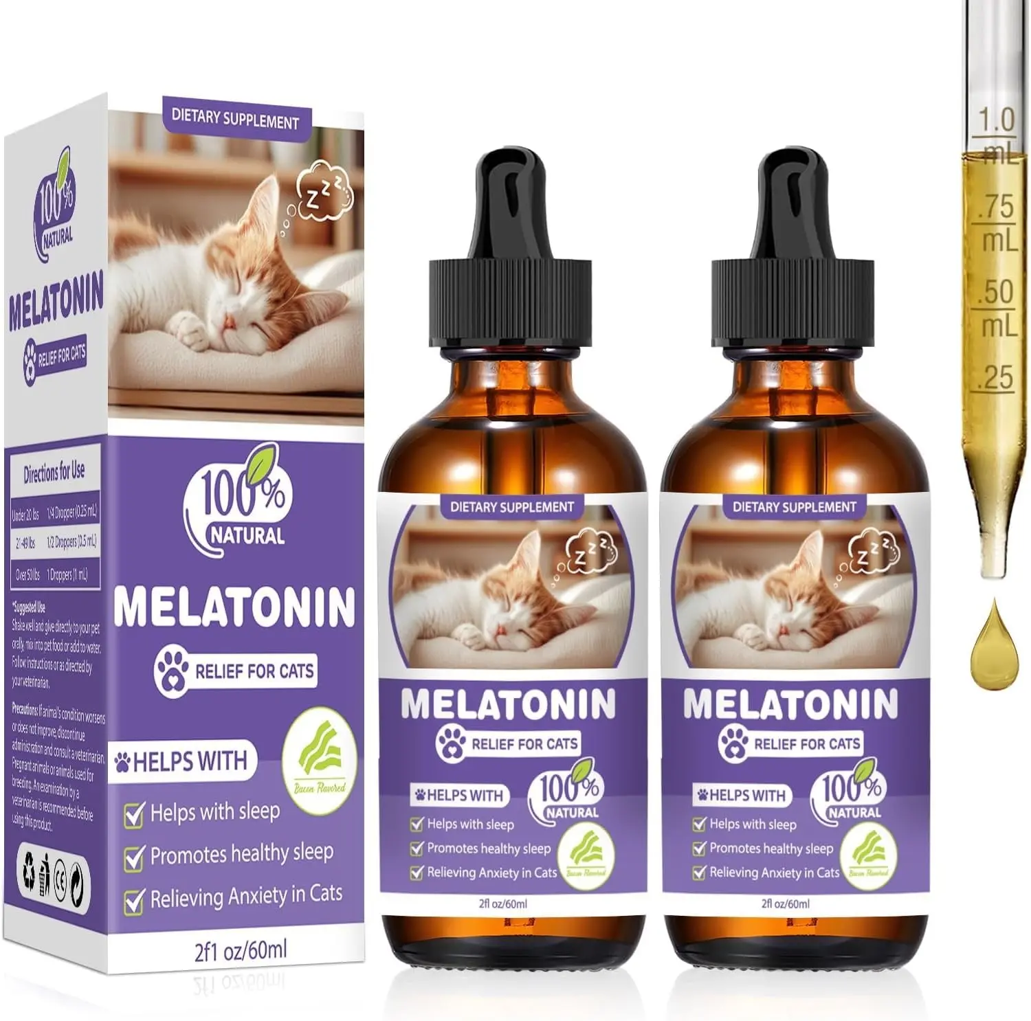 Cat Melatonin, Cat Tranquilizer for Anxiety and Stress Relief for Feline & Kitten, Sleep Aid to Promote Relaxation and Sleep for Cats