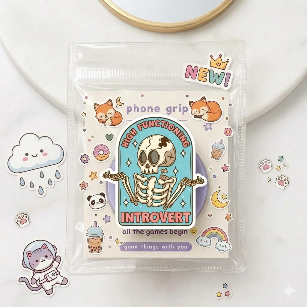 Funny Introvert Skeleton Phone Grip – Unique PopSocket Holder for Phone & Tablet