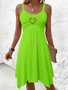 Women's New Round Neck Irregular Hem Dress, Thick Shoulder Straps, Heart Decor, Lady Casual Fashion, Daily Date Party Wear
