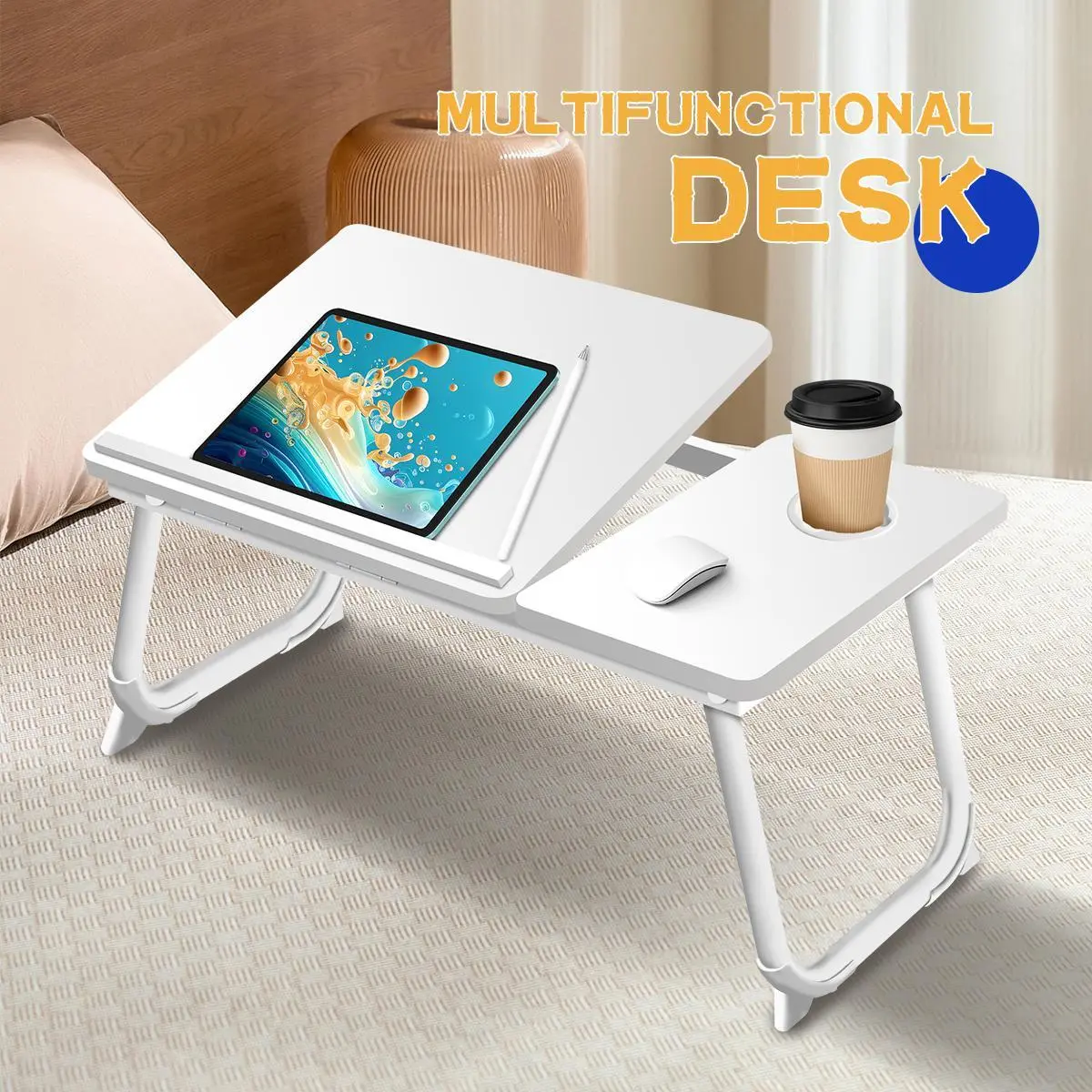 Foldable Laptop Bed Tray Table, 5 Angles Adjustable Bed Desk with Cup Holder for Sofa Bedroom