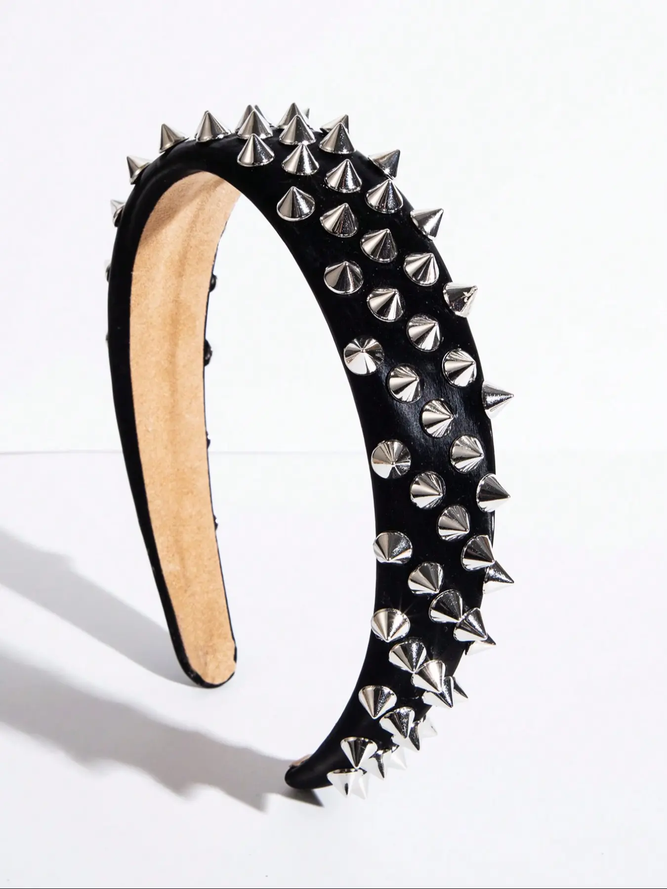 Leather Punk Headband, Studded Solid Color Design, High-Quality Fashion Hair Accessory for Streetwear, Unisex Style, Fashion Headbands