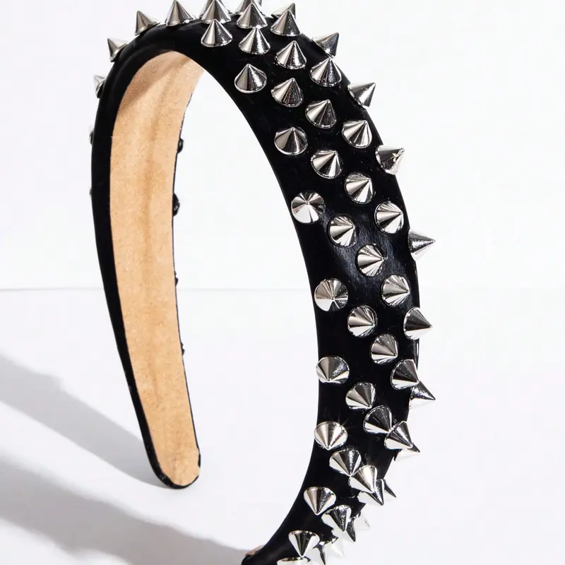 Leather Punk Headband, Fashion Headband, Studded Solid Color Design, High-Quality Hair Accessory for Streetwear, Unisex Style